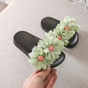 Girl Slippers Three Flowers Fashion Casual Flip Flops Shoes - MomyMall Green / US8/EU24/UK7Toddle
