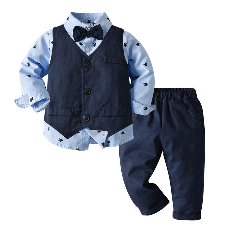 Star Print Long-sleeved Baby Boy Set 2 Pcs Suits - MomyMall Blue / 3-6 Months