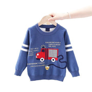 Kids Boys Cartoon Fire Truck Jacquard Sweater Pullover - MomyMall