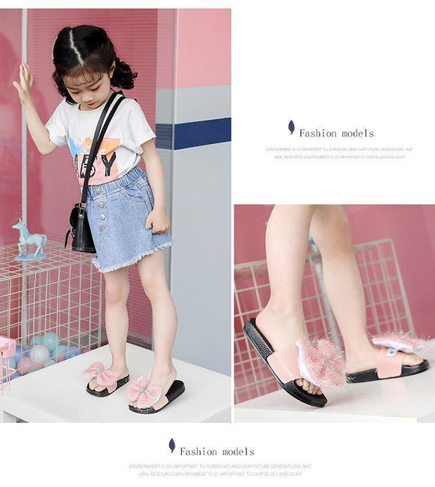 Girl Princess Fashion Bow Flip-flops with Non-slip Soft Base Shoes - MomyMall