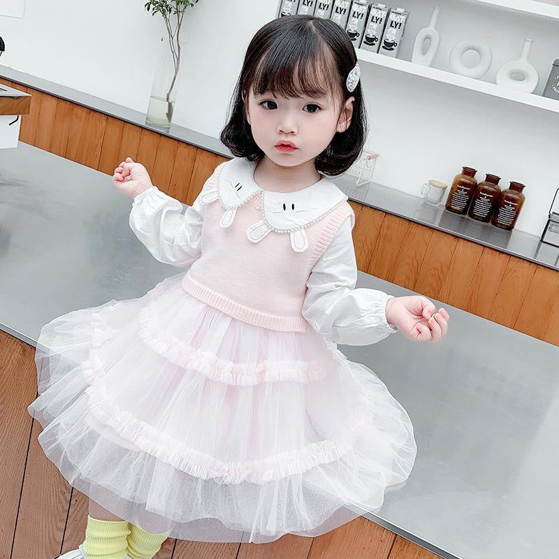 Girl Autumn Casual Cute Gauze Dress 2 Pcs Set - MomyMall