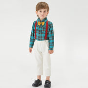 Baby Boy Plaid Long Sleeve Christmas Suspender 2 Pcs Set Suits