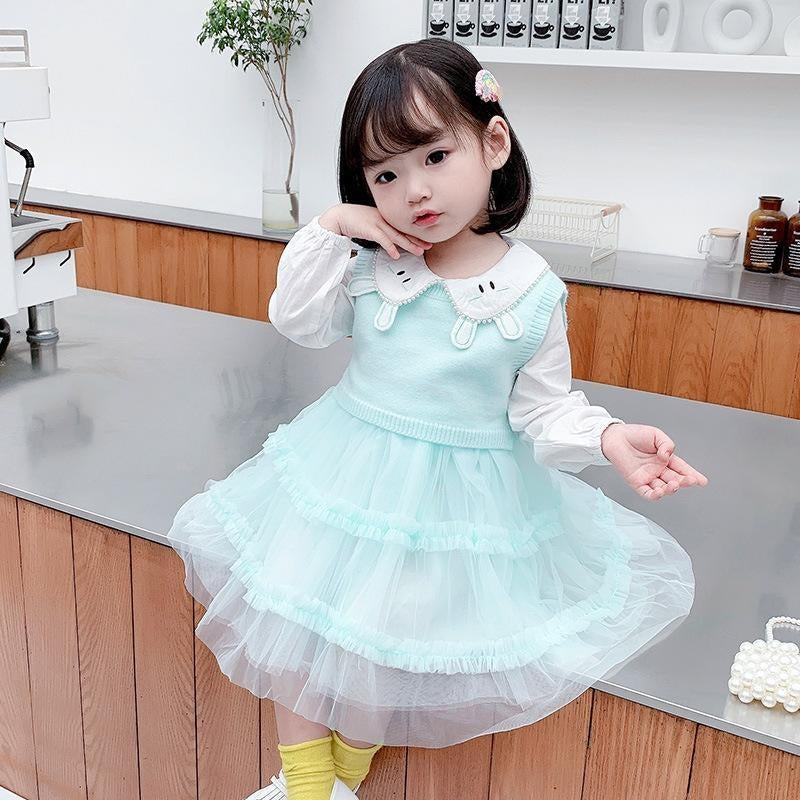 Girl Autumn Casual Cute Gauze Dress 2 Pcs Set - MomyMall