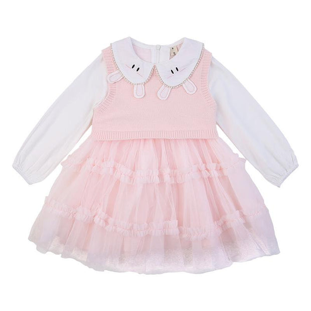 Girl Autumn Casual Cute Gauze Dress 2 Pcs Set - MomyMall