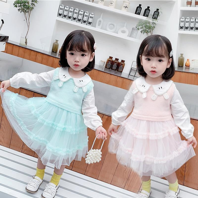 Girl Autumn Casual Cute Gauze Dress 2 Pcs Set - MomyMall