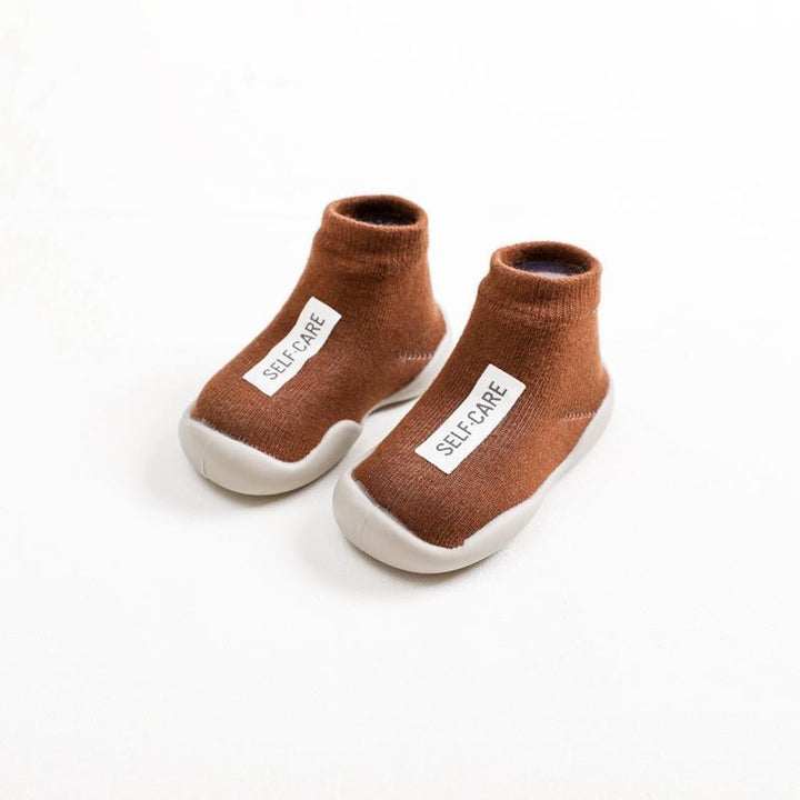 Baby Boy Girl Letter Rubber Soles Indoor Sock Shoes - MomyMall Brown / 0-6 Months