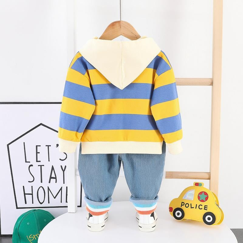 Kid Boy Cartoon Wide Strip Car Casual Suits 2 Pcs - MomyMall