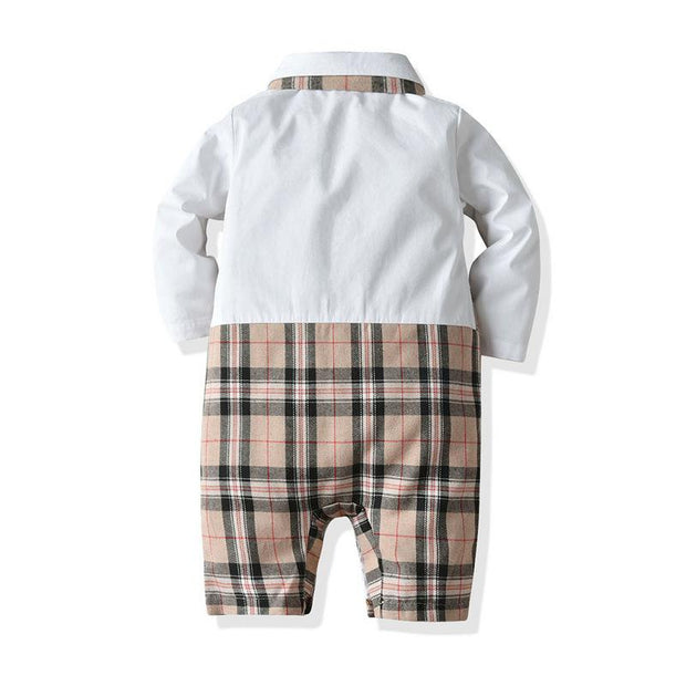 Baby Boy Set Suits Long-sleeved Plaid 2 Pcs Romper