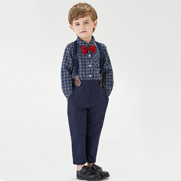 Plaid Suspenders Baby Boy Set 2 Pcs suits