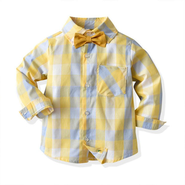 Baby Boy Autumn Plaid Long-sleeved  Gentleman 2 Pcs suits