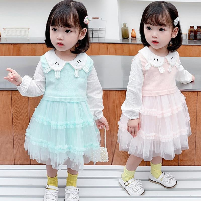 Girl Autumn Casual Cute Gauze Dress 2 Pcs Set - MomyMall