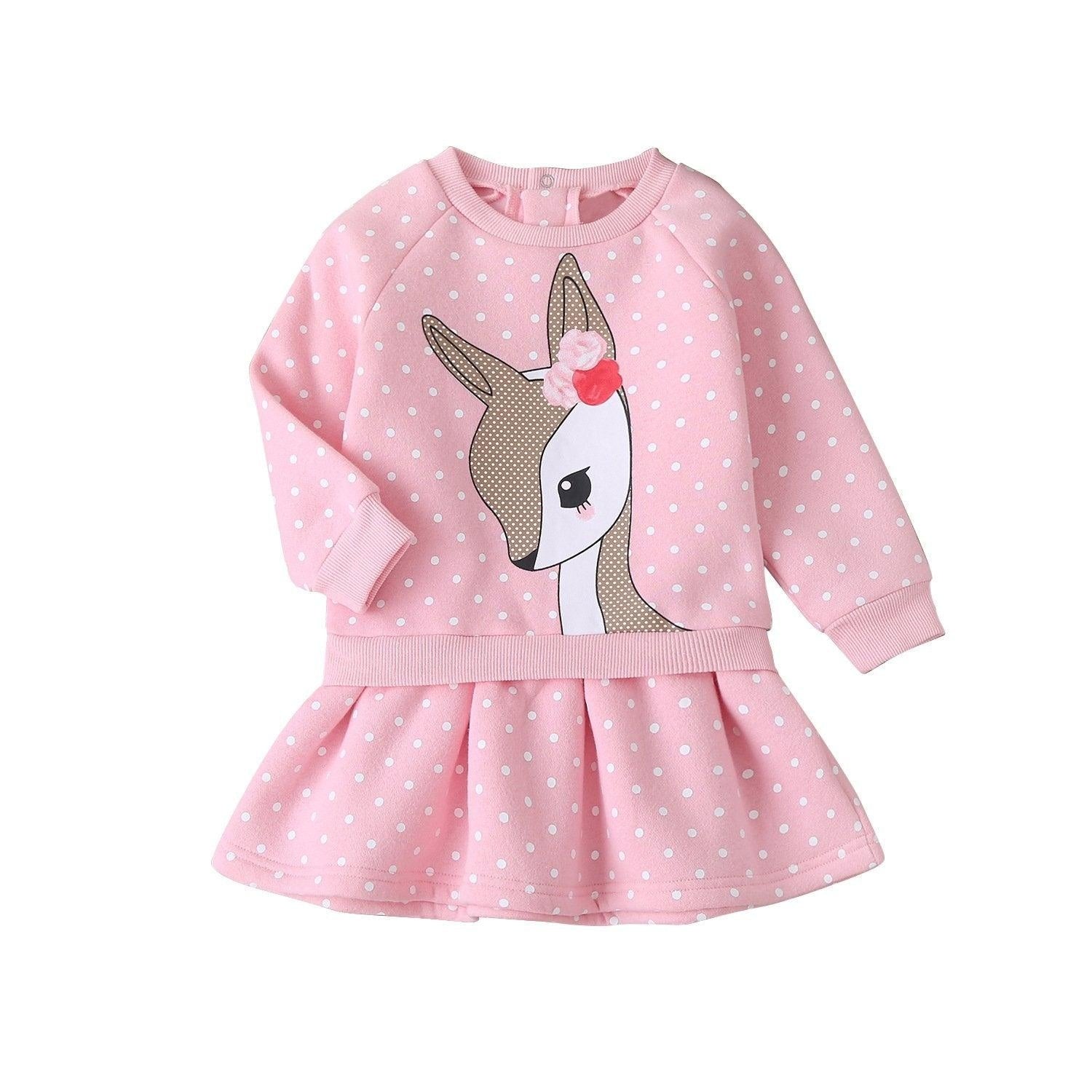 Winter Christmas Girl Casual Dress Cartoon Elk Fake Dress - MomyMall