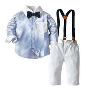 Striped Long-sleeved Boys Suspenders 2 Pcs Set Suits