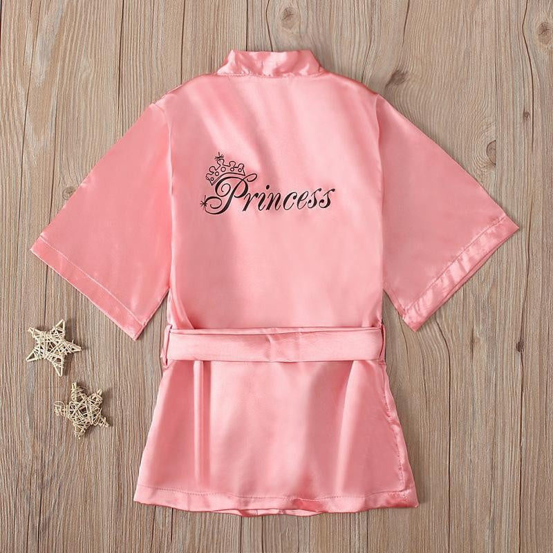 Girls Solid Color Long Sleeve Letter Printing Bandage Bathrobe Sleepwear Pajamas