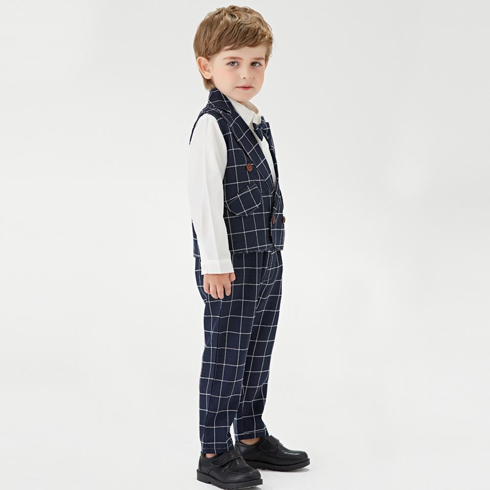 Kid Boy Suit Plaid 4 Pcs Formal Party Sets - MomyMall