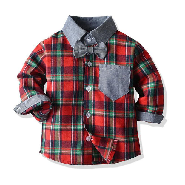 Long-sleeved Plaid Baby Boy Christmas Set 2 Pcs Suits - MomyMall