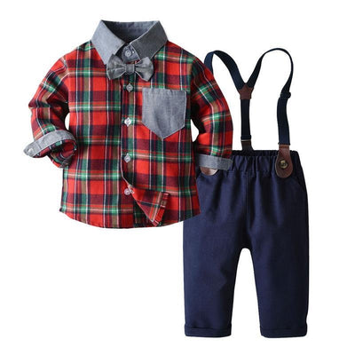 Long-sleeved Plaid Baby Boy Christmas Set 2 Pcs Suits - MomyMall