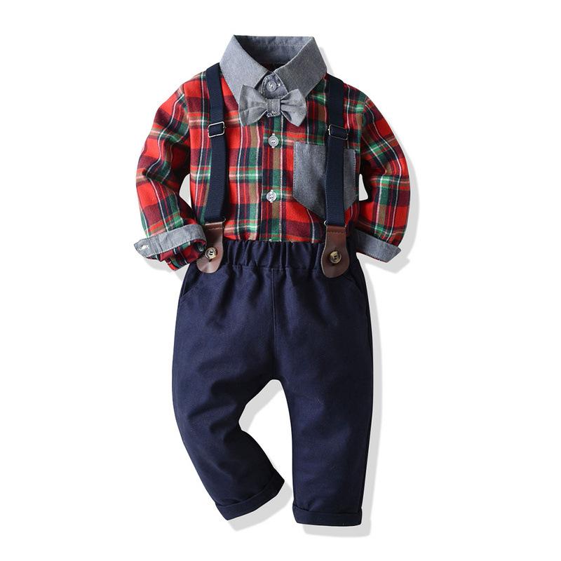 Long-sleeved Plaid Baby Boy Christmas Set 2 Pcs Suits - MomyMall