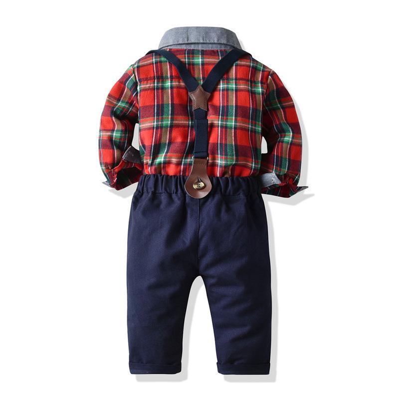 Long-sleeved Plaid Baby Boy Christmas Set 2 Pcs Suits - MomyMall