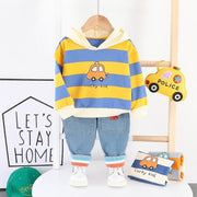 Kid Boy Cartoon Wide Strip Car Casual Suits 2 Pcs - MomyMall