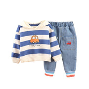 Kid Boy Cartoon Wide Strip Car Casual Suits 2 Pcs - MomyMall