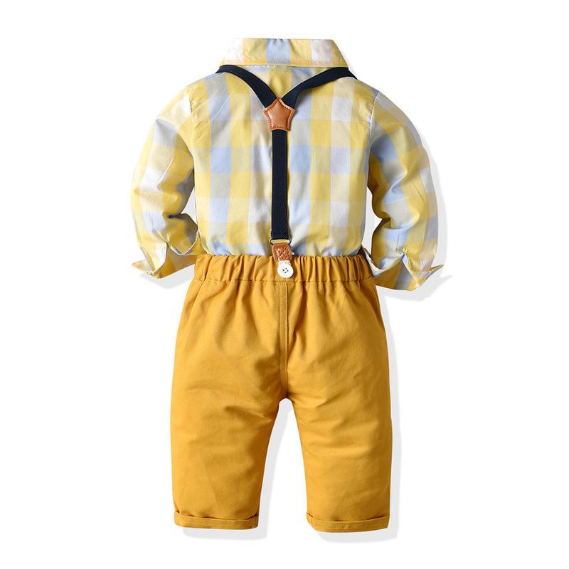 Baby Boy Autumn Plaid Long-sleeved  Gentleman 2 Pcs suits