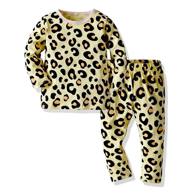 Boy Autumn Winter Leopard Print Pajamas Sleepwear 2 Pcs