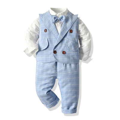 Baby Boy Set Suits Long-sleeved Autumn Grid 4 Pcs