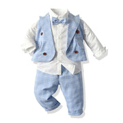 Baby Boy Set Suits Long-sleeved Autumn Grid 4 Pcs