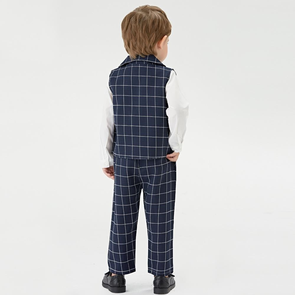 Kid Boy Suit Plaid 4 Pcs Formal Party Sets - MomyMall