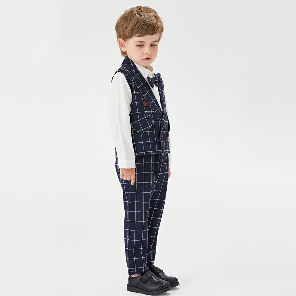 Kid Boy Suit Plaid 4 Pcs Formal Party Sets - MomyMall