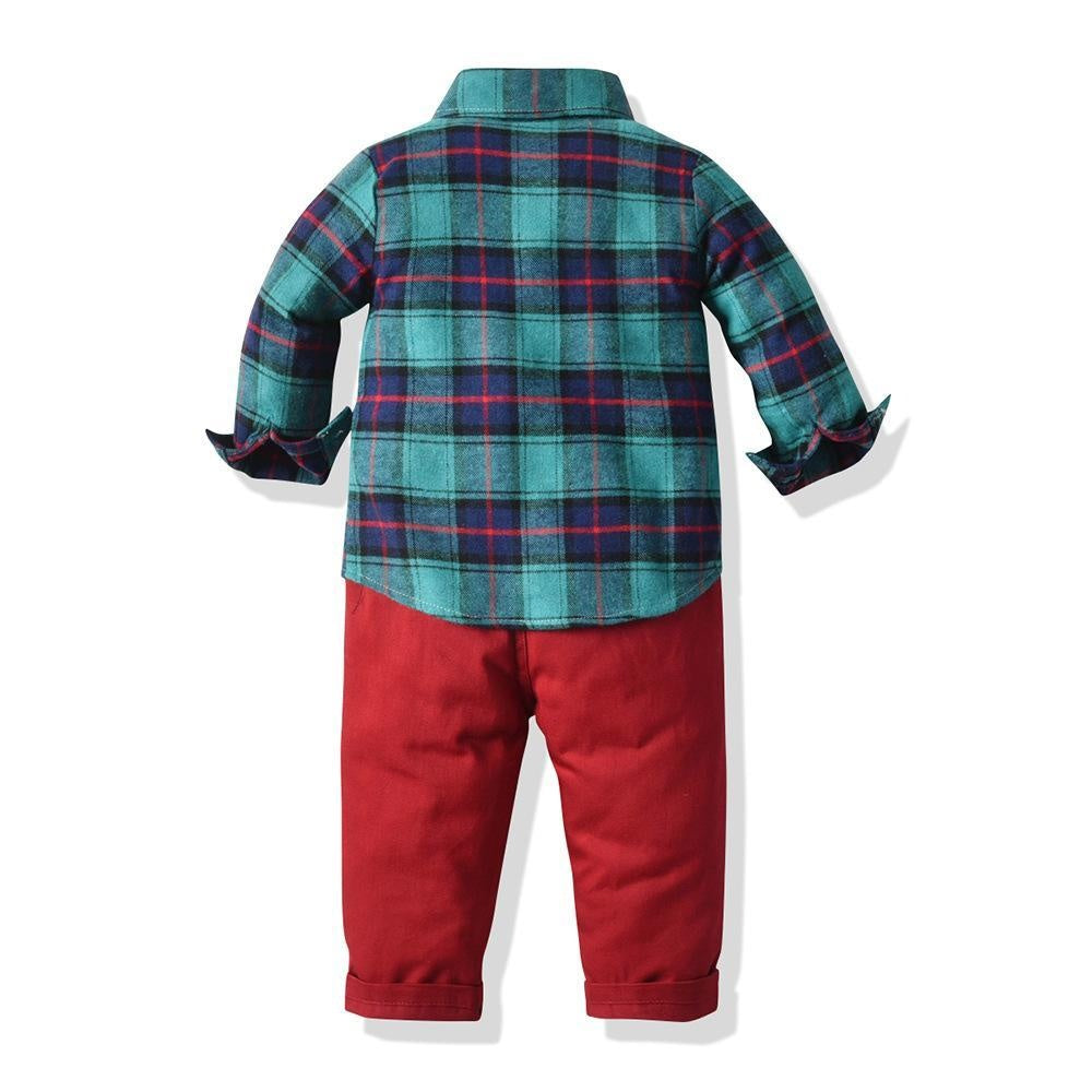 Long Sleeve Plaid Christmas Baby Boy Set Party 2 Pcs Suits