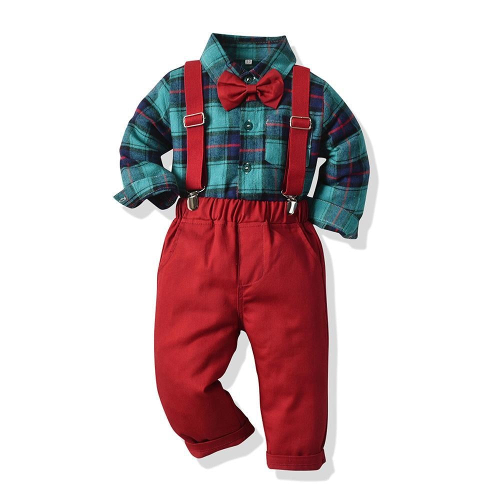 Langarm-Karo-Weihnachts-Baby-Jungen-Set, Party-2-teilige Anzüge