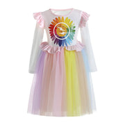 Girl Autumn Super Rainbow Long Sleeve Princess Dress 3-10 Years - MomyMall