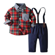 Long-sleeved Plaid Baby Boy Christmas Set 2 Pcs Suits - MomyMall Red / 3-6 Months