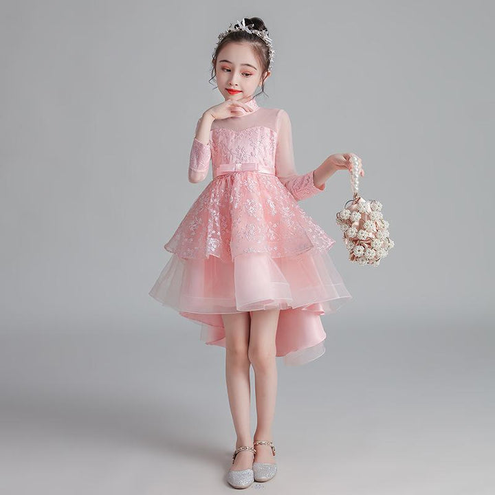 Girl Princess Girl Fluffy Yarn Korean Long Sleeve Dress 3-12 Years - MomyMall