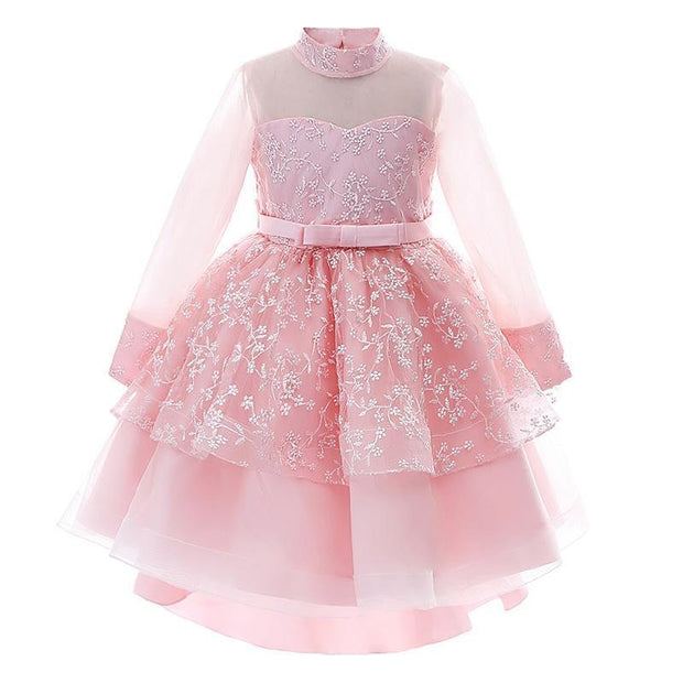 Girl Princess Girl Fluffy Yarn Korean Long Sleeve Dress 3-12 Years - MomyMall