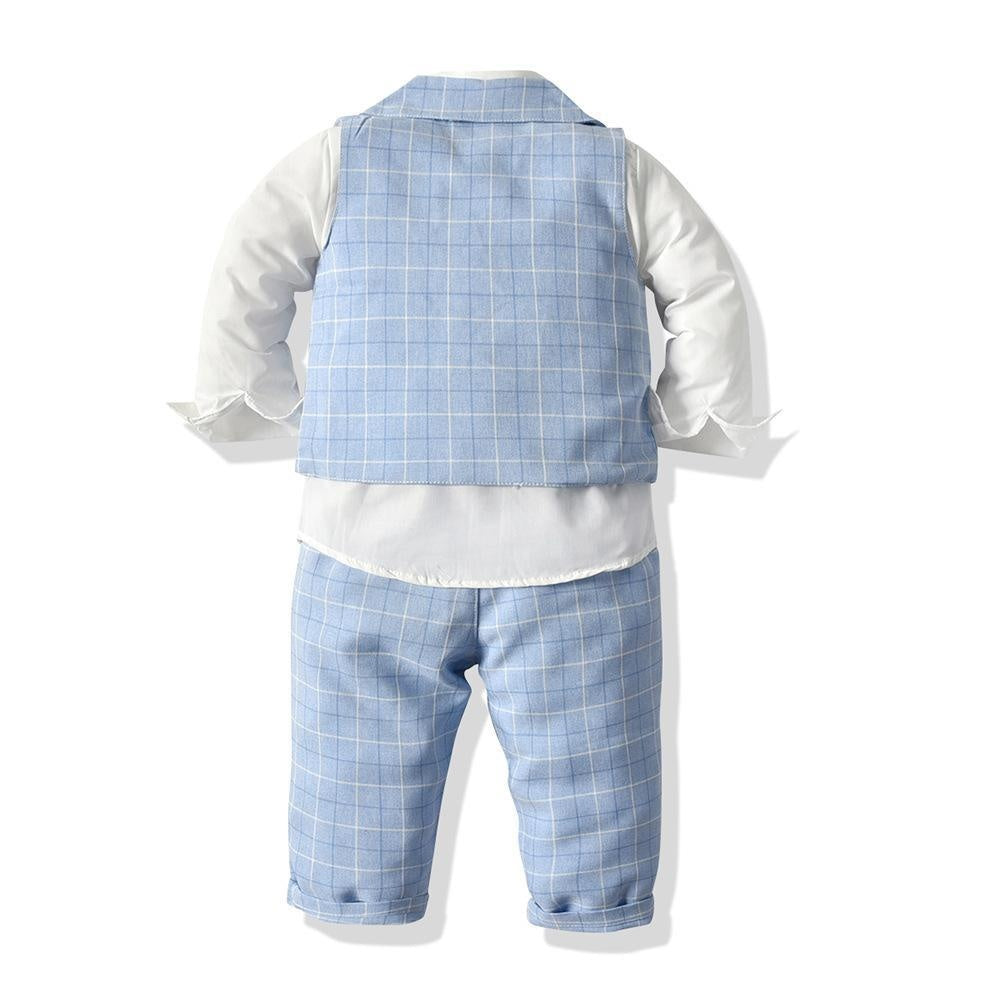 Baby Boy Set Suits Long-sleeved Autumn Grid 4 Pcs