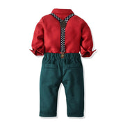 Spring Autumn Christmas Long Sleeve Overalls Baby Boy Set 2 Pcs