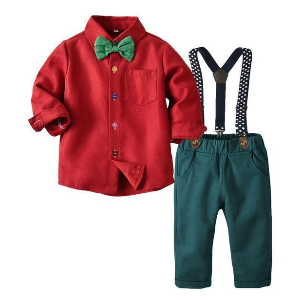 Spring Autumn Christmas Long Sleeve Overalls Baby Boy Set 2 Pcs