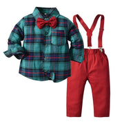 Long Sleeve Plaid Christmas Baby Boy Set Party 2 Pcs Suits