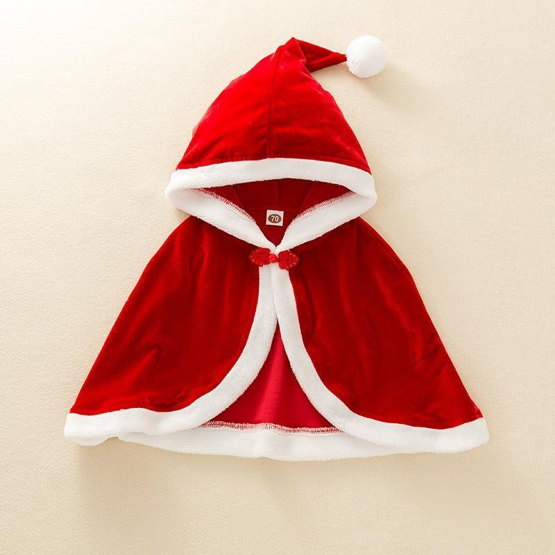 Ins Weihnachten Baby Mädchen Outfit Strampler + Plüschhose + Kapuzenumhang 3tlg