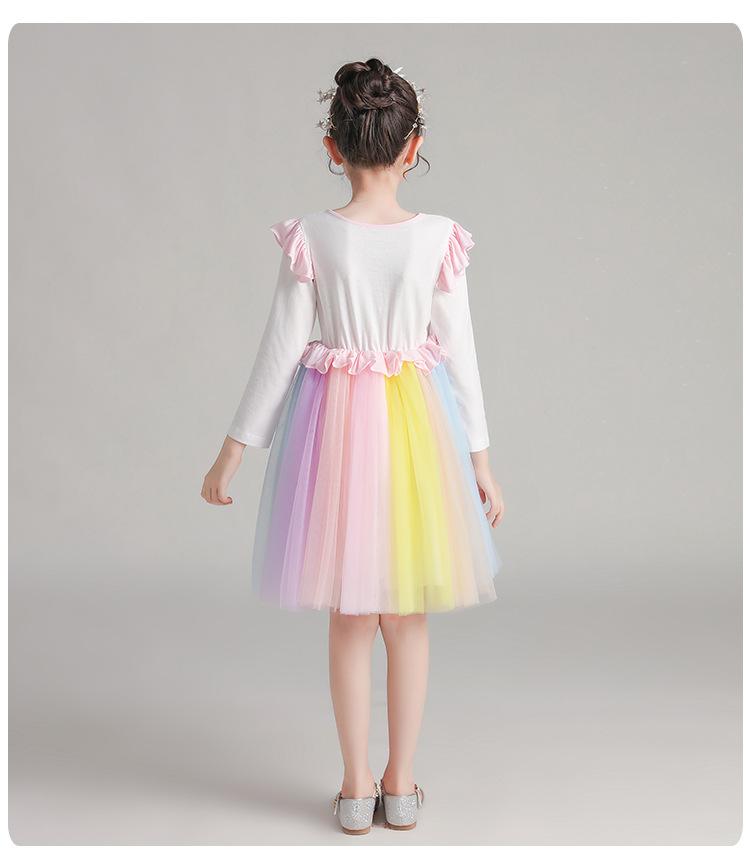 Girl Autumn Super Rainbow Long Sleeve Princess Dress 3-10 Years - MomyMall