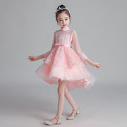 Girl Princess Girl Fluffy Yarn Korean Long Sleeve Dress 3-12 Years - MomyMall Pink. / 3-4 Years