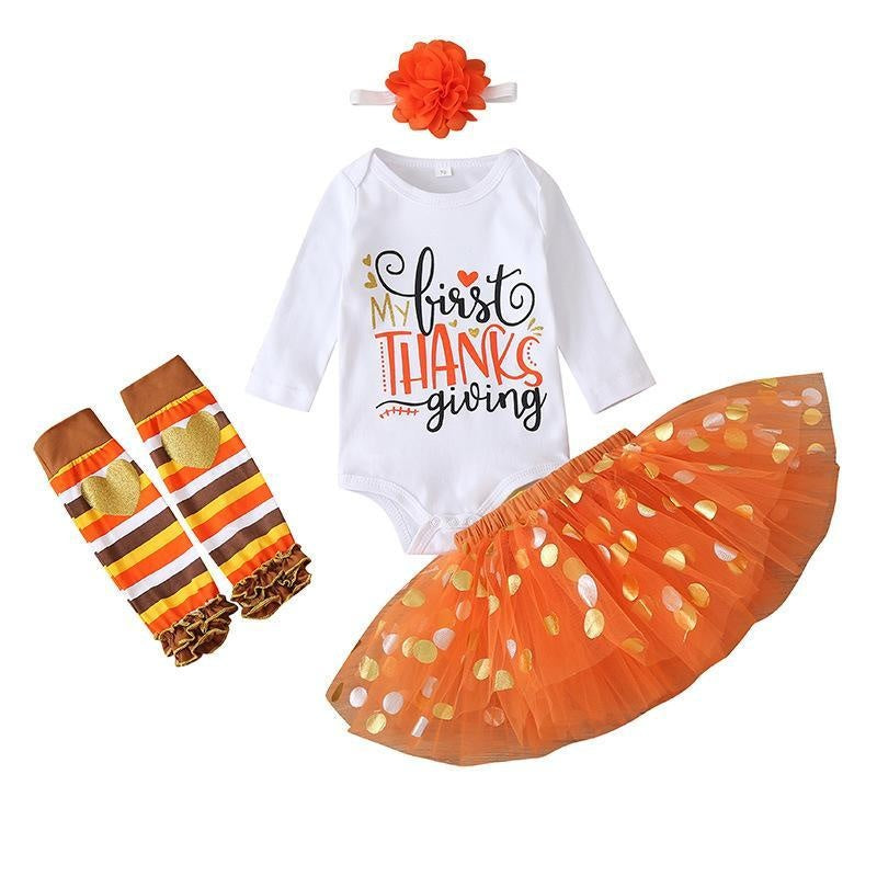 Baby Girl Fashion Halloween Dress+Tops+Headbands+Stocking 4 Pcs Set 0-24 Months - MomyMall Style 2 / 3-6 Months