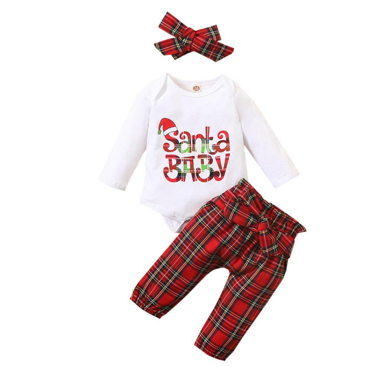 Baby Girls Christmas Long Sleeve Set Ins Plaid 3 Pcs Set - MomyMall