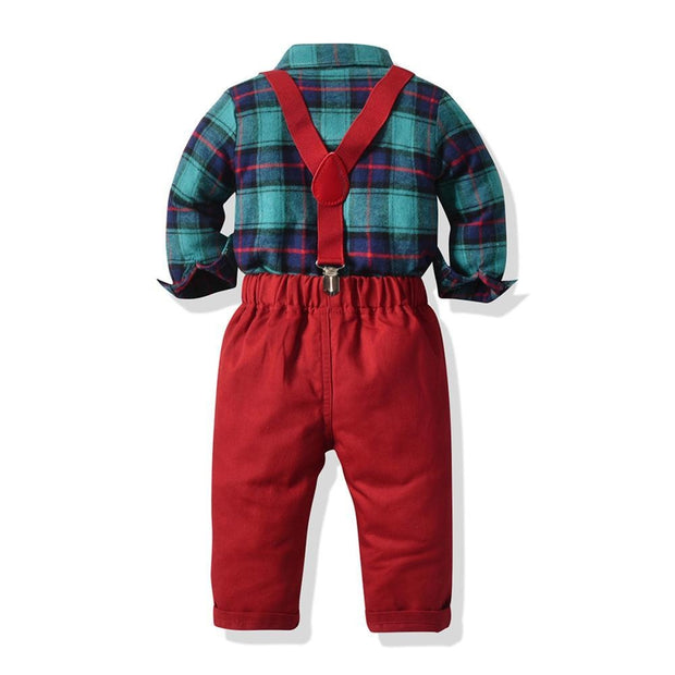 Long Sleeve Plaid Christmas Baby Boy Set Party 2 Pcs Suits