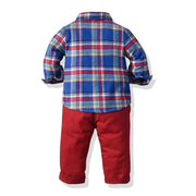 Plaid Cotton Long-sleeved Suspenders Baby Boy Set 2 Pcs Suits - MomyMall