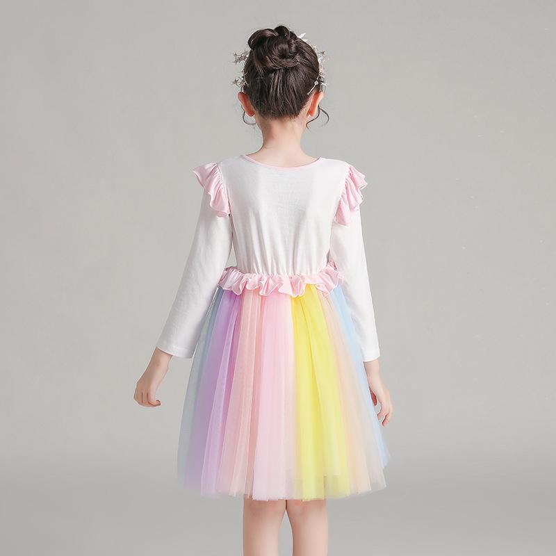 Girl Autumn Super Rainbow Long Sleeve Princess Dress 3-10 Years - MomyMall