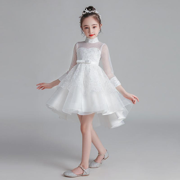Girl Princess Girl Fluffy Yarn Korean Long Sleeve Dress 3-12 Years - MomyMall White. / 3-4 Years